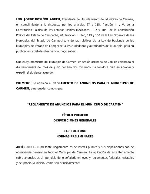 Reglamento de Anuncios para el Municipio de Carmen - H ...