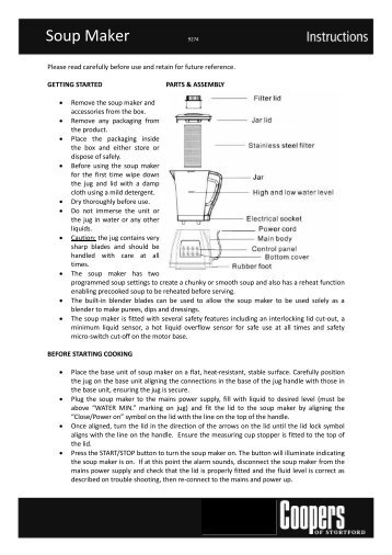 Download PDF instructions for Soup Maker - Coopers of Stortford