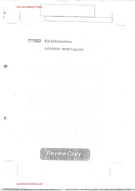 NCR Kit Information 3279-K010 80386 Upgrade. - The Core Memory