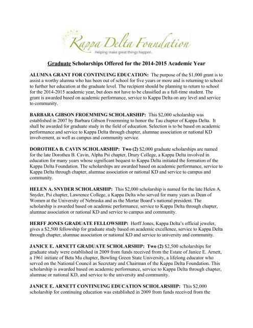 Graduate Scholarships Offered for the 2014-2015 ... - Kappa Delta