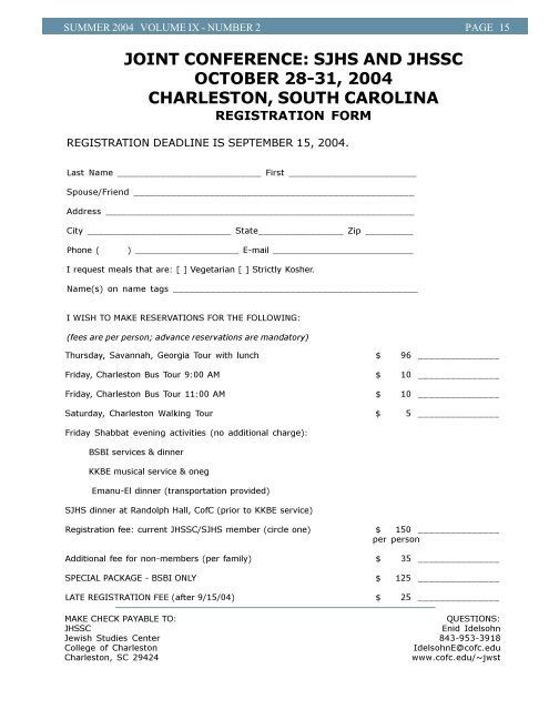 summer 2004 newsletter - Jewish Historical Society of South Carolina