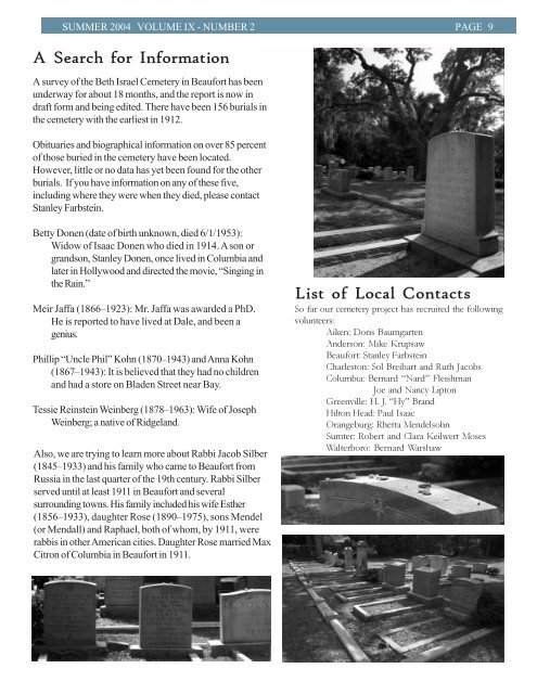 summer 2004 newsletter - Jewish Historical Society of South Carolina