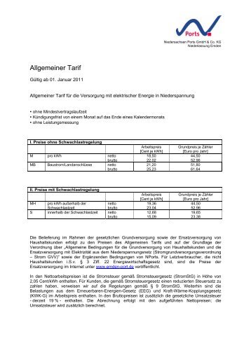 Allgemeiner Tarif - Niedersachsen Ports