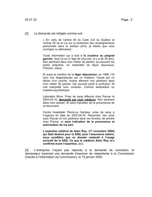 X c. PACCAR LtÃ©e - Commission d'accÃ¨s Ã  l'information du QuÃ©bec