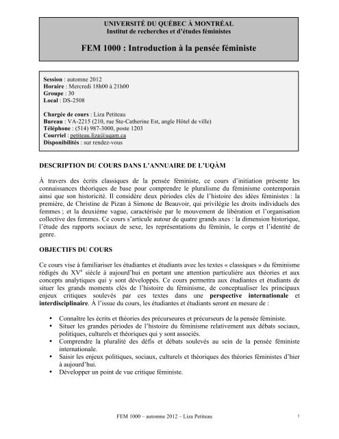 Fem 1000 Introduction A La Pensa C E Fa C Ministe Institut De