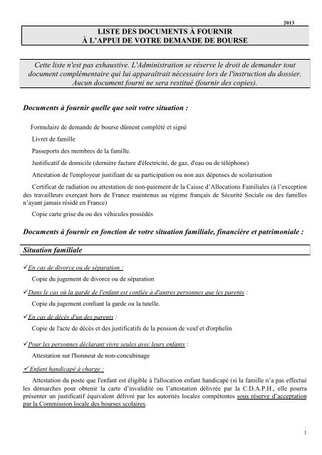 LISTE DES DOCUMENTS Ã FOURNIR Ã L'APPUI DE ... - AEFE