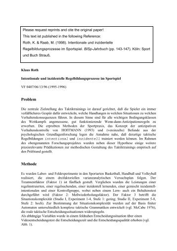 Roth, K. & Raab, M. (1998). Intentionale und