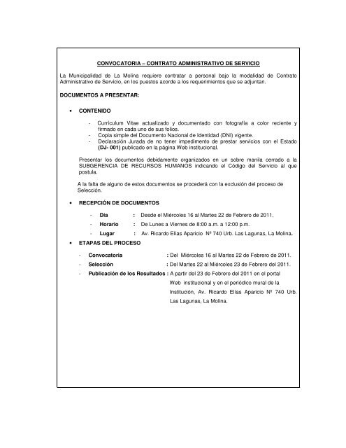 CONVOCATORIA â CONTRATO ADMINISTRATIVO DE SERVICIO ...