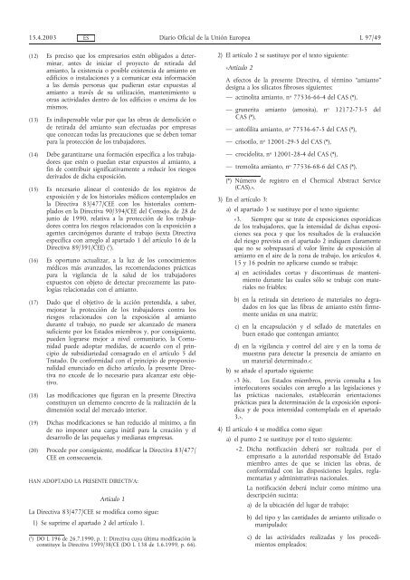 DIRECTIVA 2003/18/CE DEL PARLAMENTO EUROPEO ... - EUR-Lex