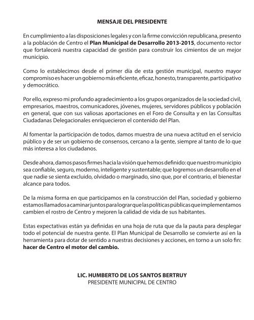 Plan Municipal de Desarrollo 2013-2015 - Villahermosa