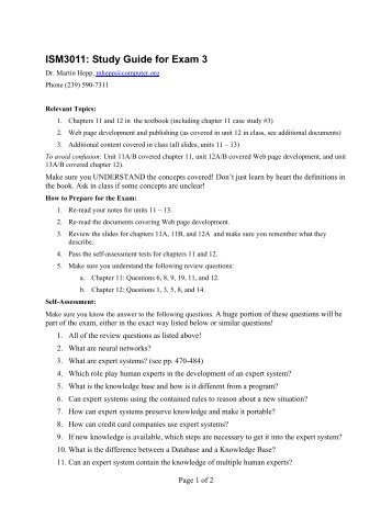 ISM3011: Study Guide for Exam 3