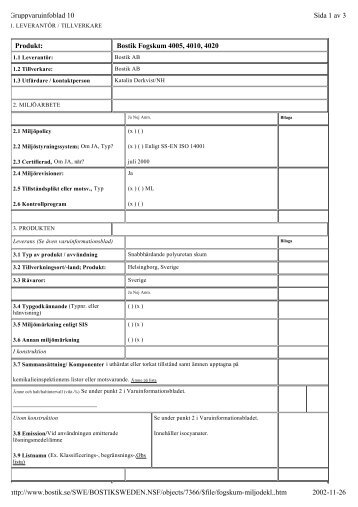 Produkt: Bostik Fogskum 4005, 4010, 4020 Sida 1 av 3 ...