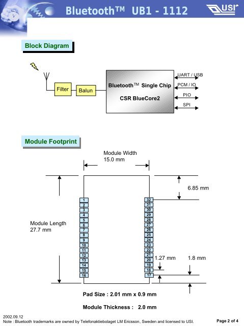 BluetoothTM UB1 - 1112