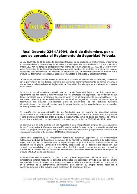 Real Decreto 2364/1994, de 9 de diciembre, por el que se ... - VigiaS