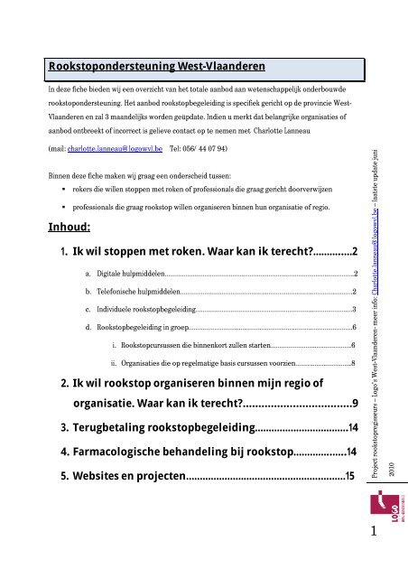 Rookstopondersteuning West-Vlaanderen Inhoud ... - Rook niet bij mij!