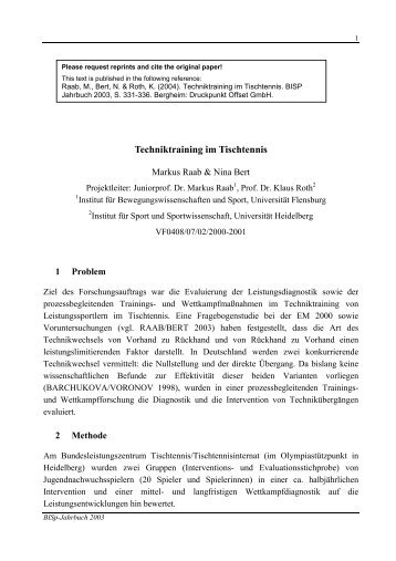 Techniktraining im Tischtennis - Universität Flensburg