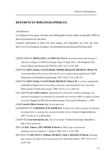 Circuits et systemes de modelisation analogique de neurones ...