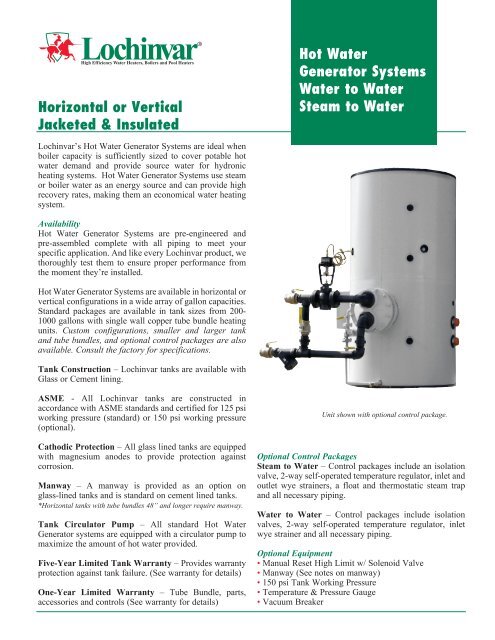 Hot Water Generator Systems Water to Water Steam to ... - Lochinvar