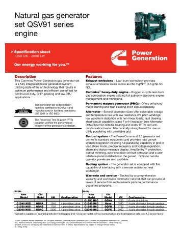 Natural gas generator set QSV91 series engine - Cummins Power ...