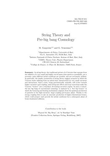 String Theory and Pre-big bang Cosmology - Infn