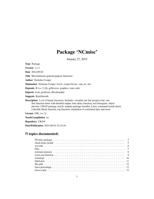 Package 'NCmisc' - HEAnet Mirror Service