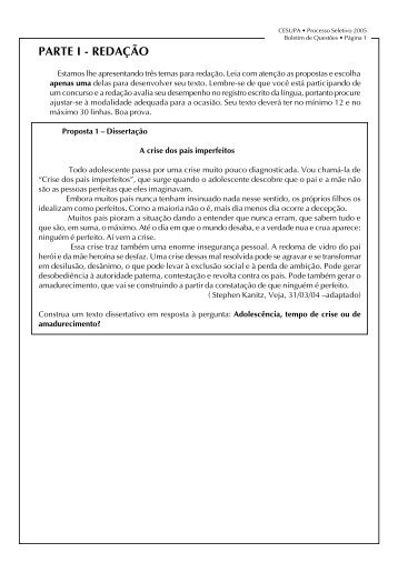 Prova do Processo Seletivo 2005 realizada em 28/11/2004 - Cesupa