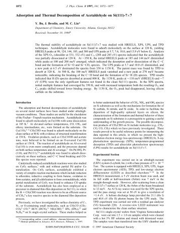 Adsorption and Thermal Decomposition of Acetaldehyde on Si (111 ...