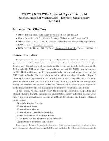 Advanced Topics in Actuarial Science/Financial Mathematics