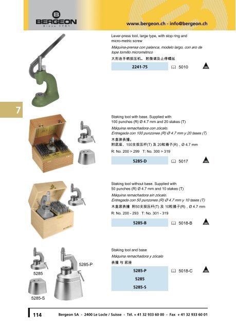 Jewelling tool, staking tools, lathes, padprinting ... - Bergeon SA