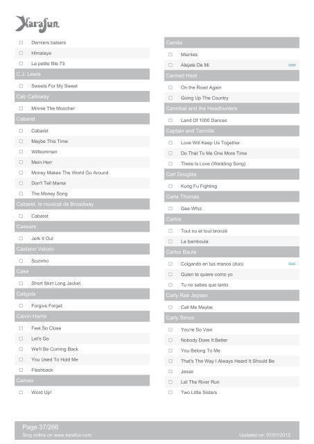Karaoke Online Song List - Jan 2013 - Avista Rentals