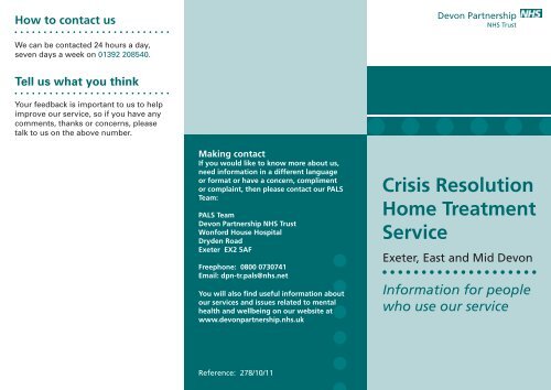 Crisis Resolution Home Treatment Service - Devon Partnership ...