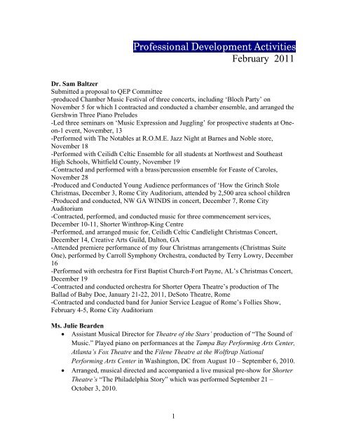 Professional Development Activities February ... - Shorter University