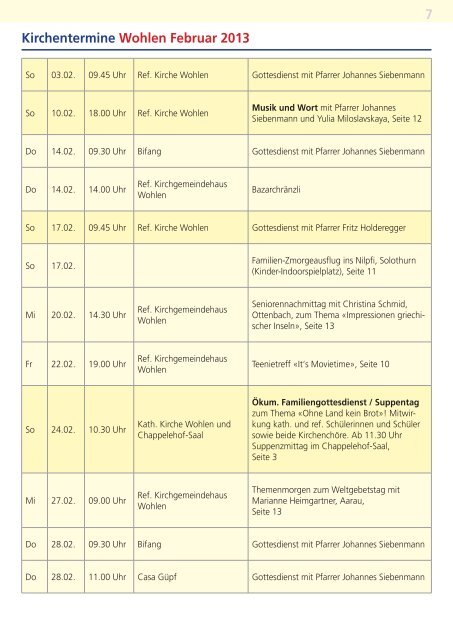 Januar/Februar 2013 - Kirchgemeinde Wohlen