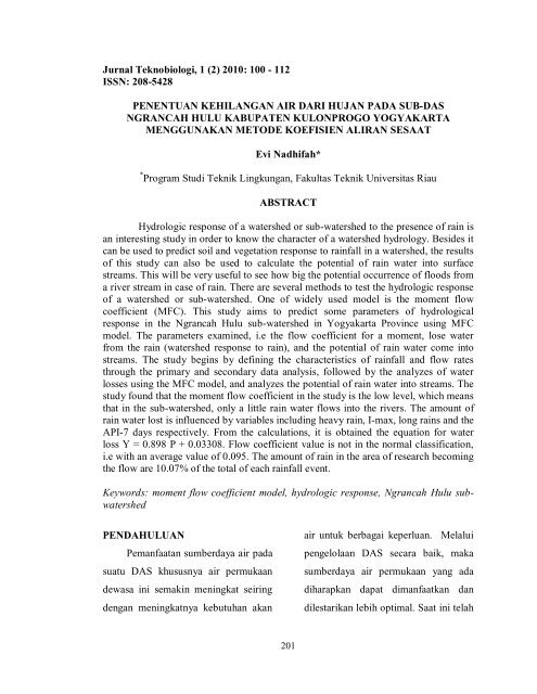 Jurnal Teknobiologi, 1(2) 2010: 1 - perpustakaan universitas riau