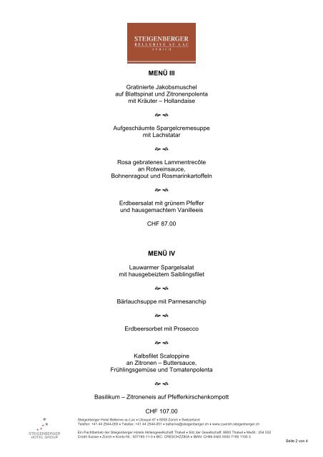 F RÜHLINGSMENÜS - Steigenberger Hotels and Resorts