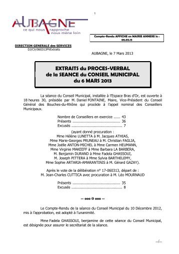 Extraits du procÃ¨s-verbal - Site officiel de la ville d'Aubagne en ...