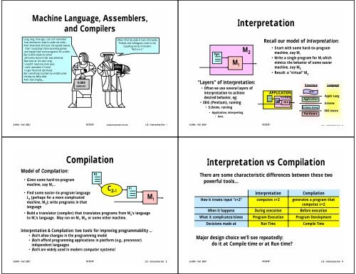 Interpretation Compilation Interpretation vs Compilation - 6.004