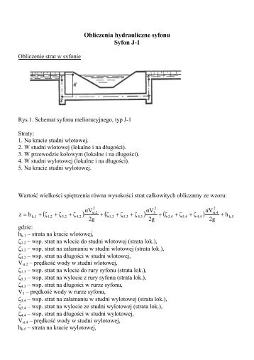 Obliczenia hydrauliczne syfonu Syfon J-1