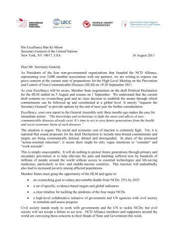 letter addressed to UN Secretary General Ban Ki-moon - NCD Alliance