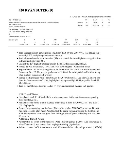 2 0 1 0 P L A Y O F F M E D I A G U I D E - Nashville Predators