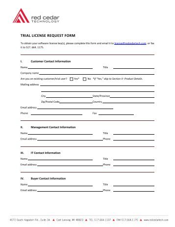 TRIAL LICENSE REQUEST FORM - Red Cedar Technology