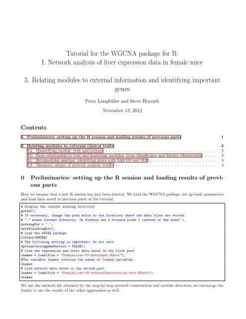 Tutorial for the WGCNA package for R - UCLA Human Genetics