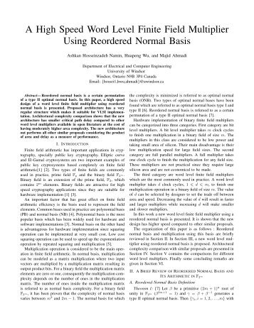 A High Speed Word Level Finite Field Multiplier - University of Windsor