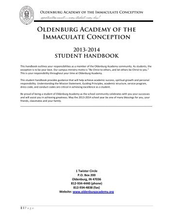 Oldenburg Academy's 2013-2014 Student Handbook