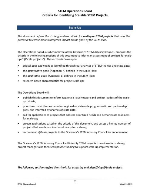 Criteria for Identifying Scalable STEM Projects - Massachusetts ...