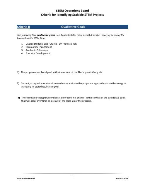 Criteria for Identifying Scalable STEM Projects - Massachusetts ...