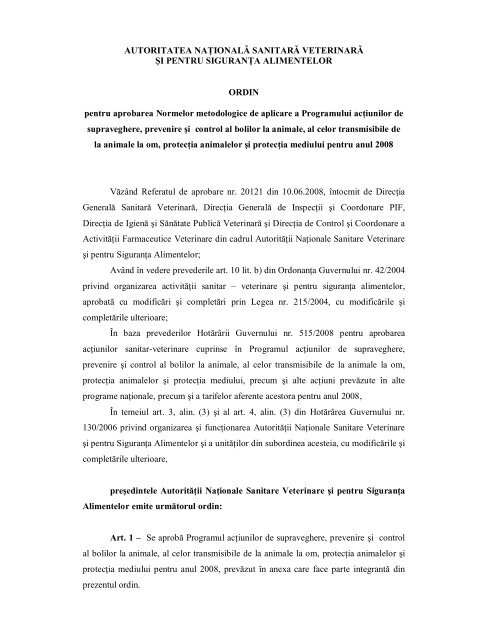 Programul actiunilor de supraveghere. prevenire si control ... - ansvsa