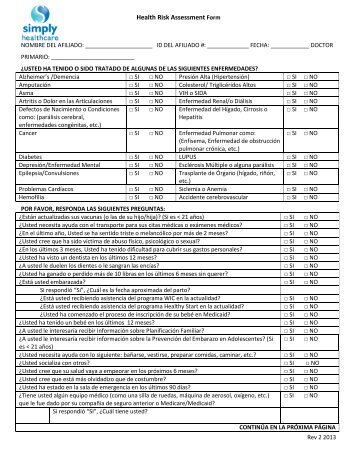 Health Risk Assessment Form - Simply Healthcare Plans