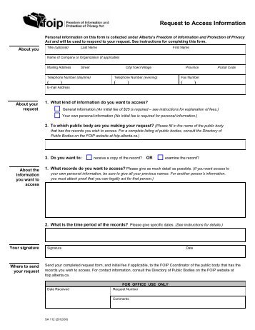 Request to Access Information form - Service Alberta