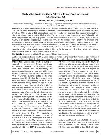 Study of Antibiotic Sensitivity Pattern In Urinary Tract Infection At A ...